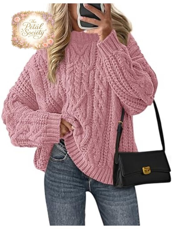 Sweaters - Oversized Chunky Cable Knit Sweater Crew Neck Pullover Top